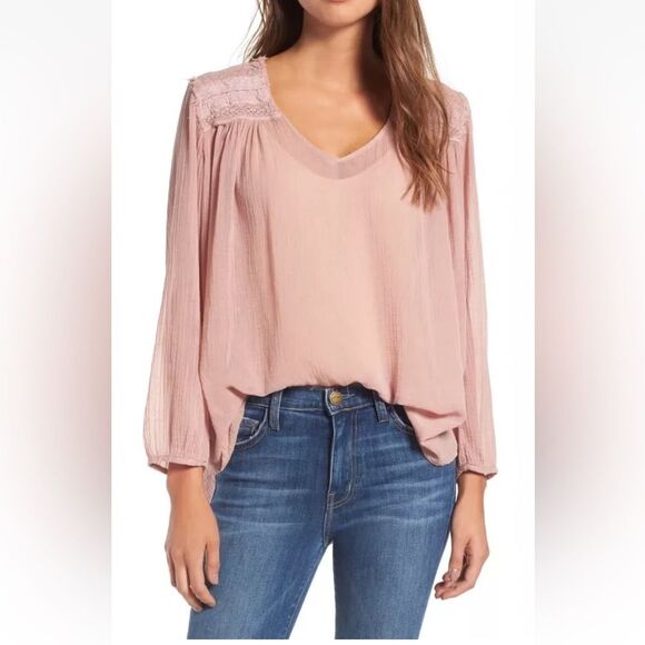 Current Elliott 1 Small The Picnic Top Coral Rose gauze peasant top - Picture 1 of 12